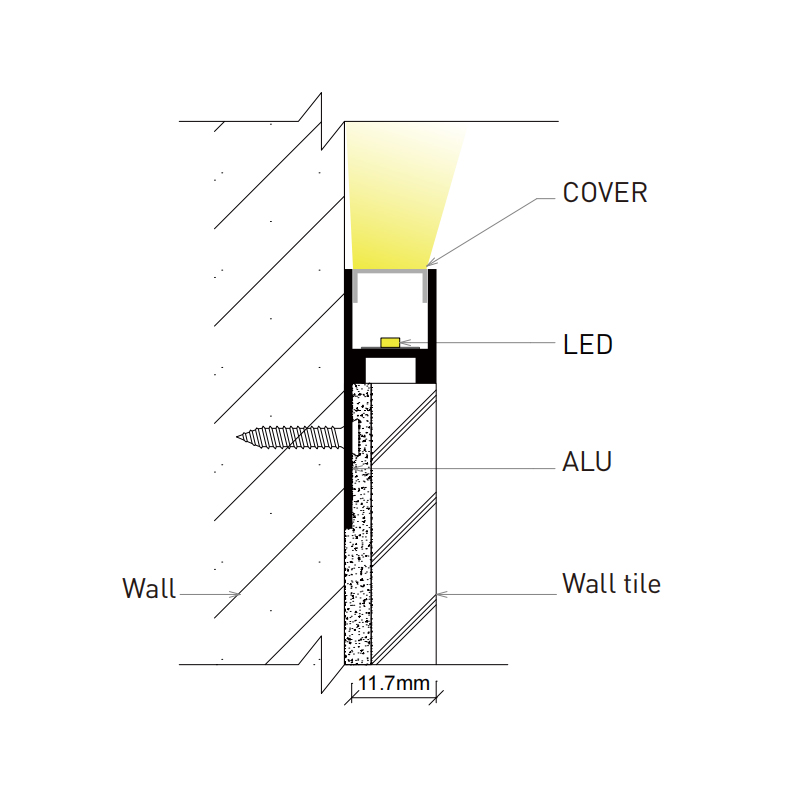 Background Tile Wall Light LED Profile For 10mm Strip